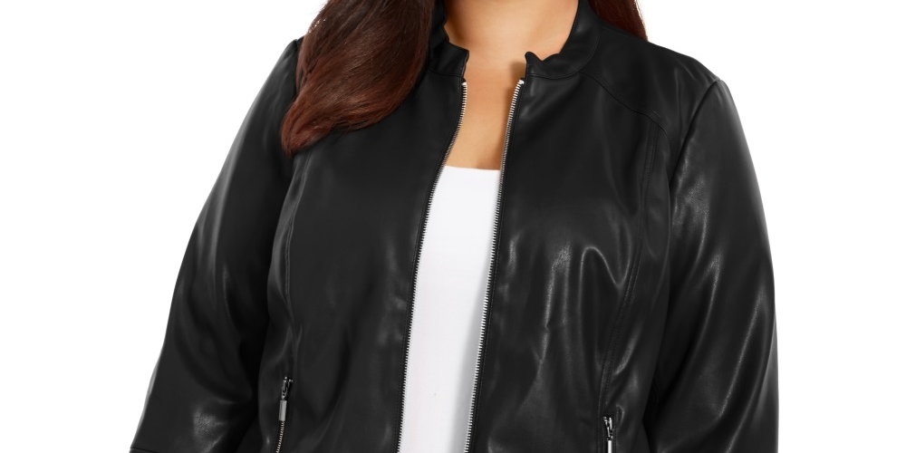 Alfani Women's Plus Size Faux Leather Jacket Black Size 0X