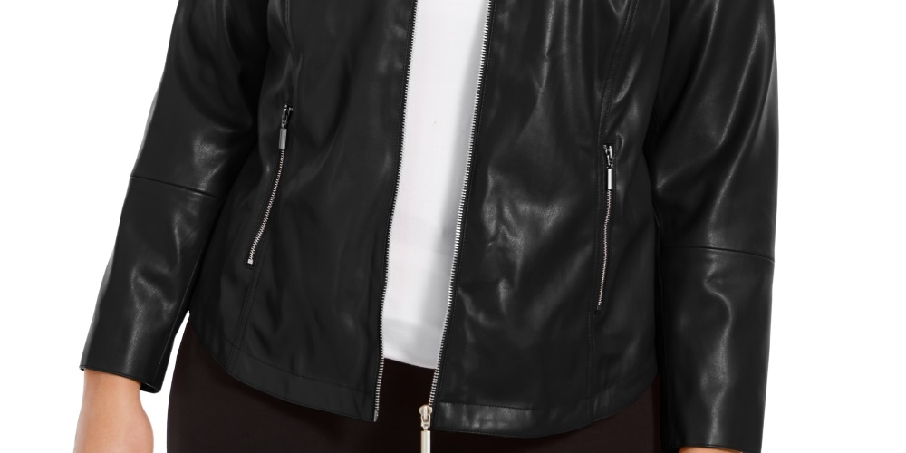 Alfani Women's Plus Size Faux Leather Jacket Black Size 0X