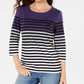 Karen Scott Women's Petite Striped Colorblocked Top Purple Size PL