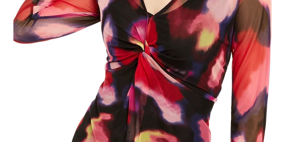 INC International Concepts Women's Printed Twist Front Top Black Size PM