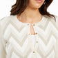 Charter Club Women's Chevron Print Metallic Threaded Cardigan White Size Petite