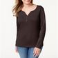 Karen Scott Women's Cotton Henley Neck Top Brown Size Petite