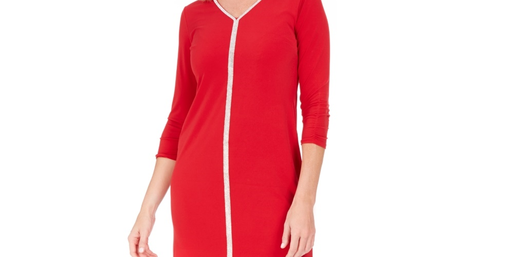 JM Collection Women's Embellished Trim Dress Red Size Petite Medium