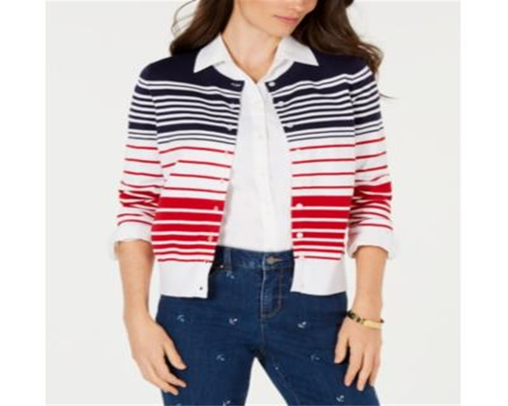 Charter Club Women's Striped Cardigan Blue Size Small