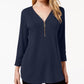 JM Collection Women's Zipper-Trim 3/4-Sleeve Top Blue Size Medium
