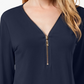 JM Collection Women's Zipper-Trim 3/4-Sleeve Top Blue Size Medium