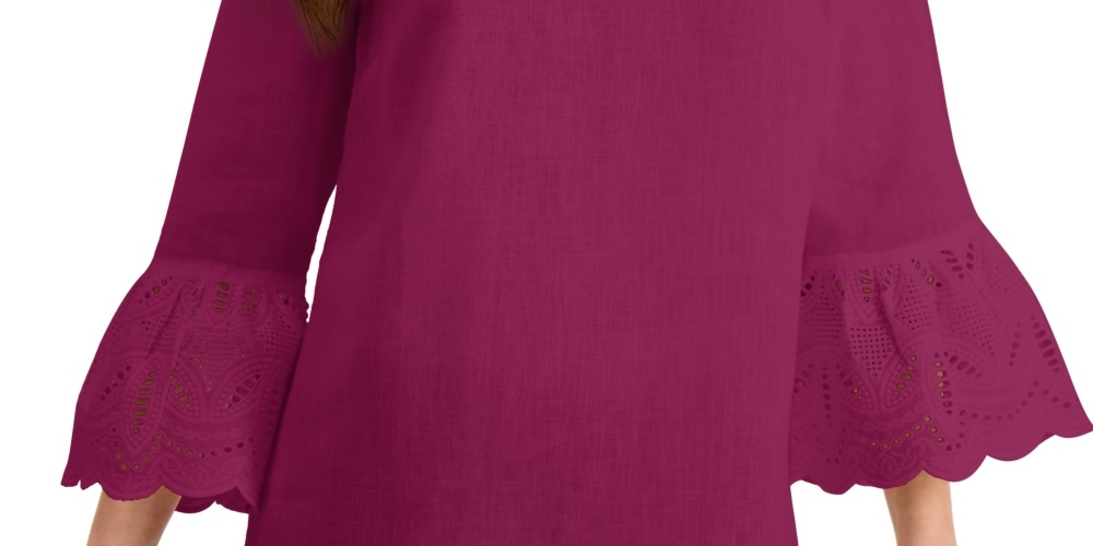 Charter Club Women's Eyelet Bell-Sleeve Top  Red Size Medium