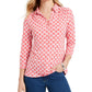 Charter Club Women's 3/4 Sleeve Printed Polo Top  Red Size XX Large