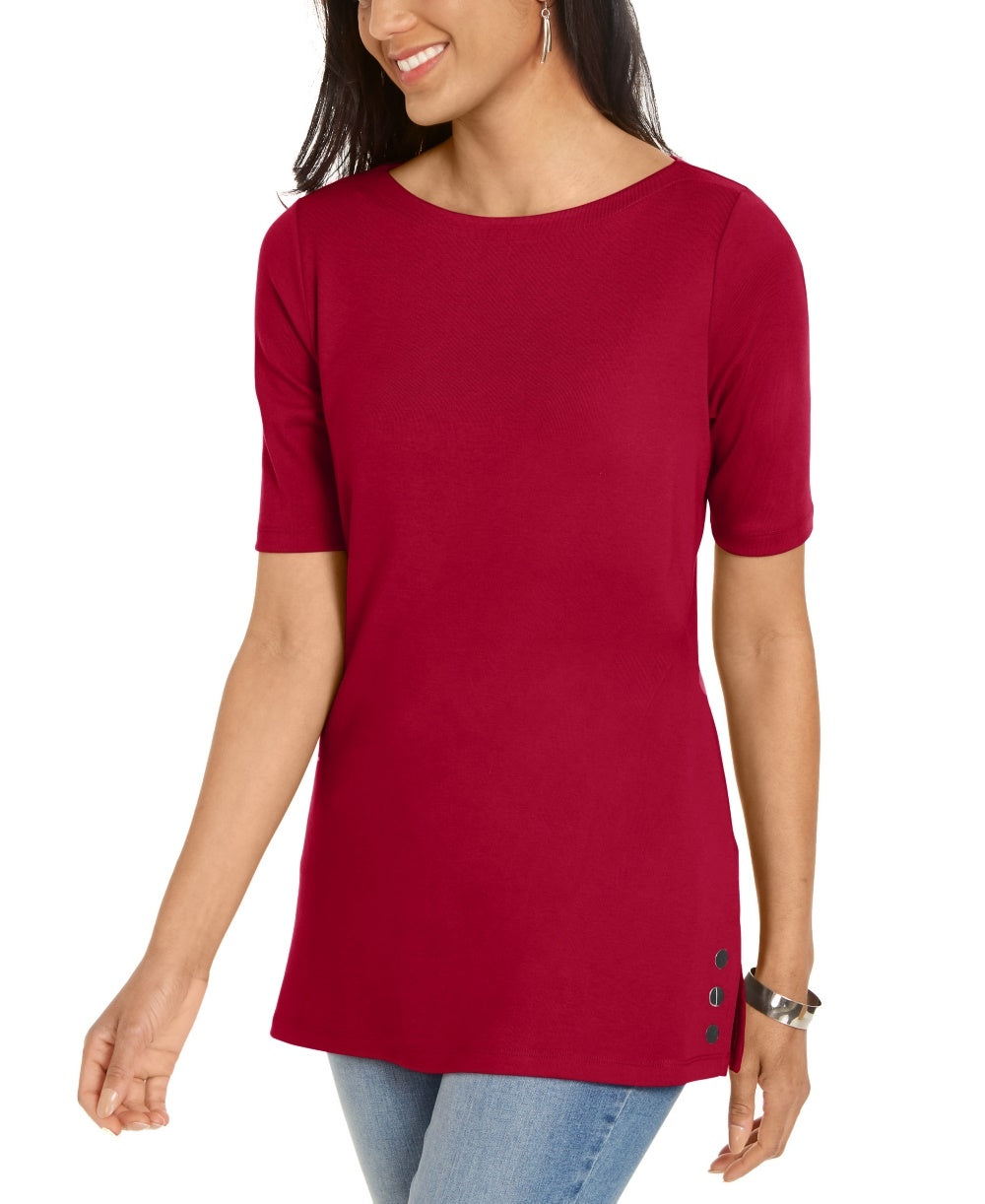 Karen Scott Women's Elbow-Sleeve Stud-Trim Tunic Bright Red Size X-Small