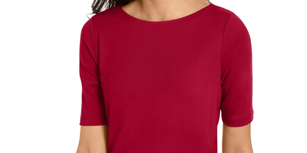 Karen Scott Women's Elbow-Sleeve Stud-Trim Tunic Bright Red Size X-Small