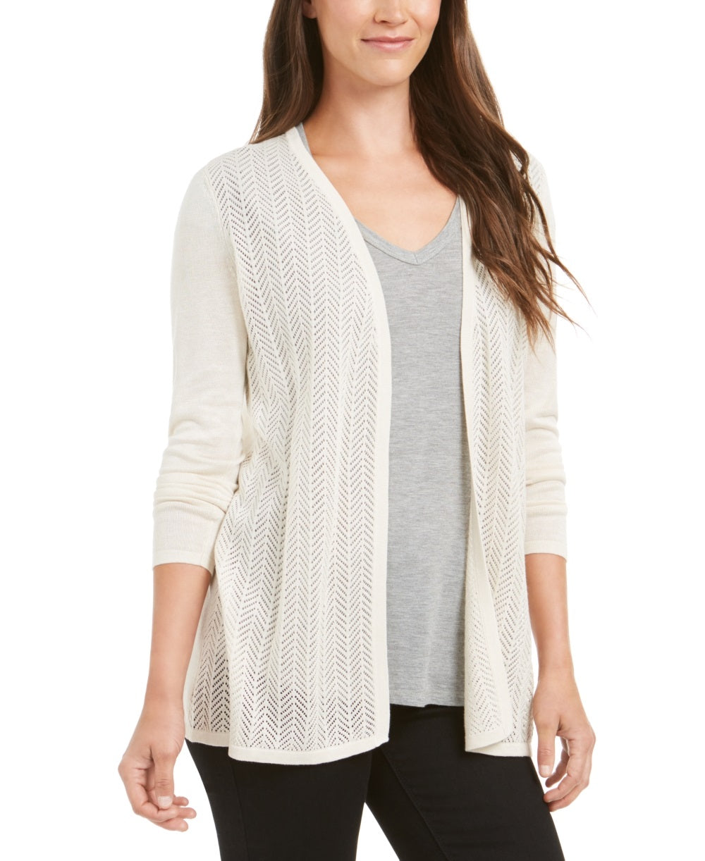 Charter Club Women's Chevron Pointelle Cardigan Beige Size XX-Large