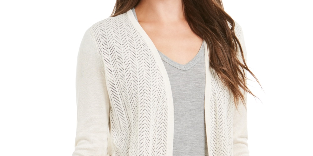 Charter Club Women's Chevron Pointelle Cardigan Beige Size XX-Large
