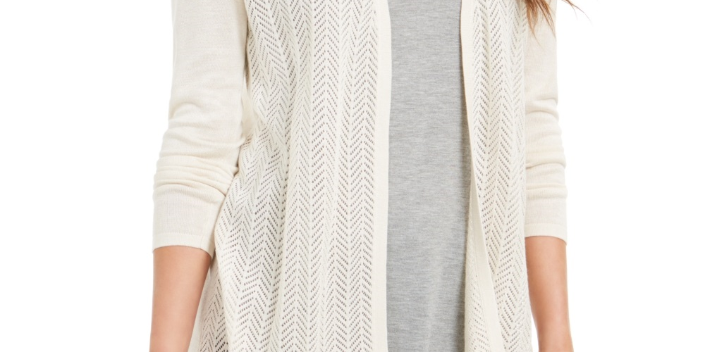 Charter Club Women's Chevron Pointelle Cardigan Beige Size XX-Large