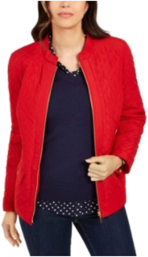 Charter Club Women's Quilted Jacket Red Size Petite Small
