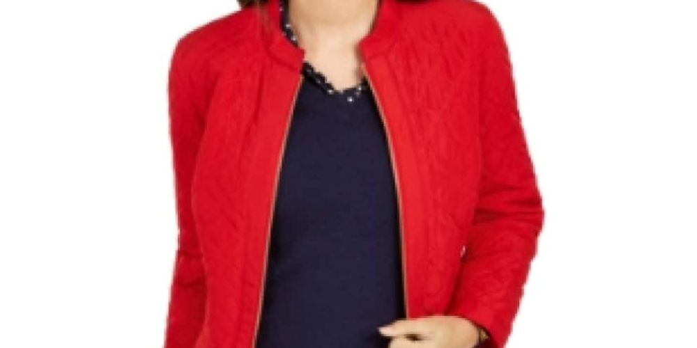 Charter Club Women's Quilted Jacket Red Size Petite Small