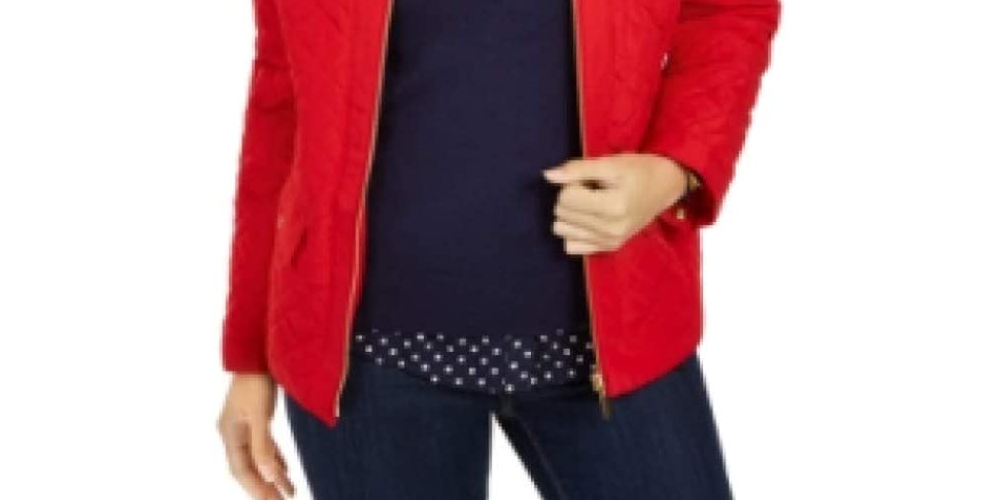 Charter Club Women's Quilted Jacket Red Size Petite Small