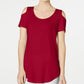 JM Collection Women's Cold Shoulder Swing T Shirt Red Size Medium