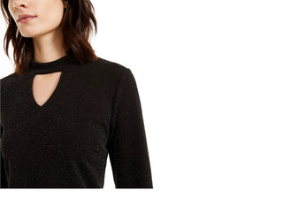 Monteau Women's Metallic Mock Neck Top Black Size Petite Large