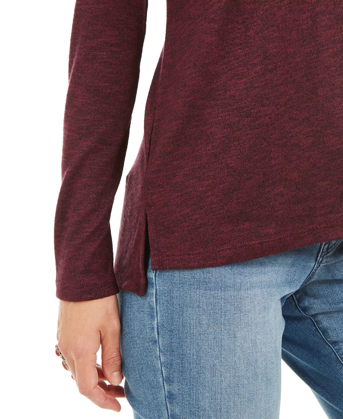 Style & Co Women's Petite Marled-Knit V-Neck Top Red PL