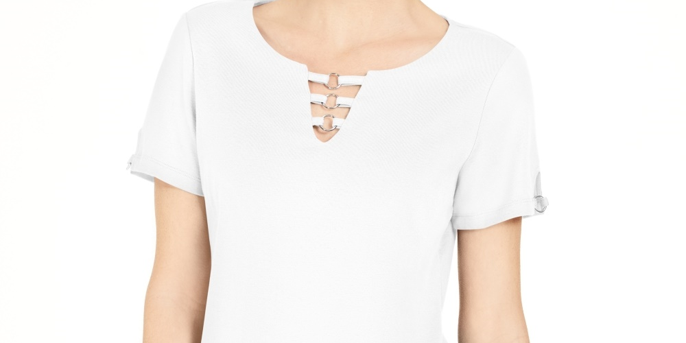 Karen Scott Women's Triple Ring Cutout Top White Size Medium