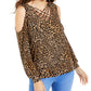 Thalia Sodi Women's Animal Print Strappy Cold Shoulder Top Gold Size XX-Large