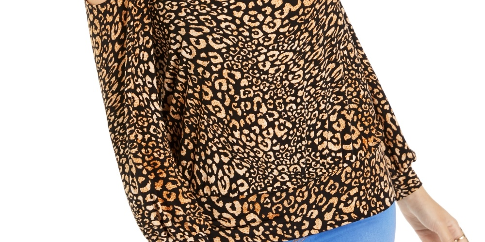 Thalia Sodi Women's Animal Print Strappy Cold Shoulder Top Gold Size XX-Large