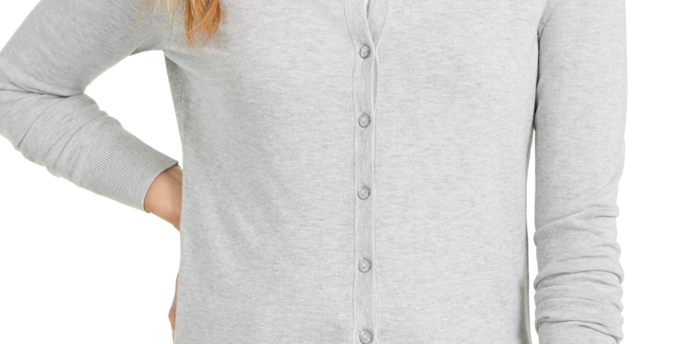 Charter Club Women's Long-Sleeve Button-Front Cardigan Gray Size X-Large