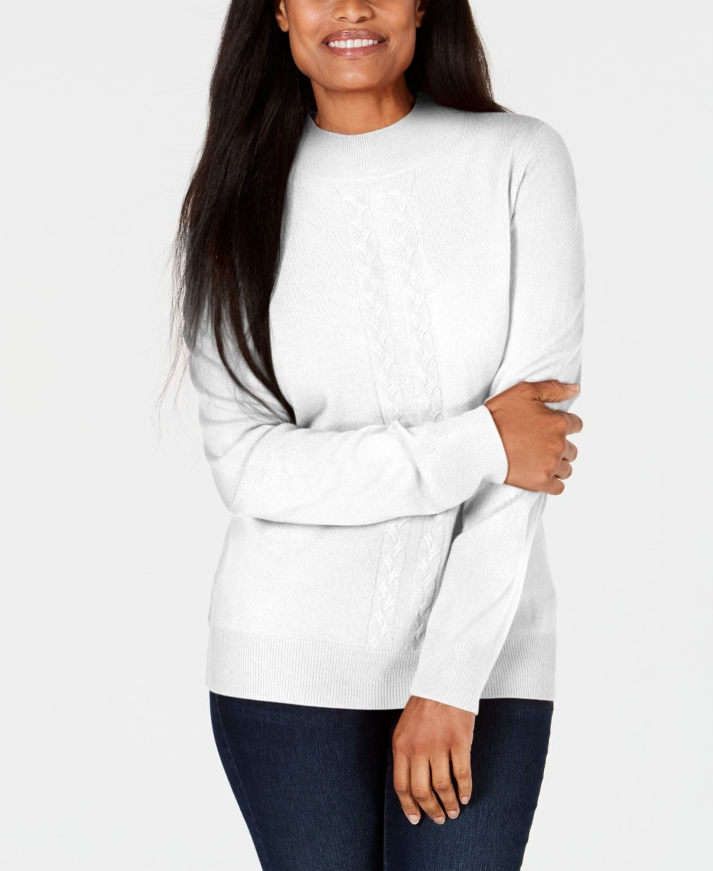 Karen Scott Women's Cable-Front Mock-Neck Sweater White Size X-Large