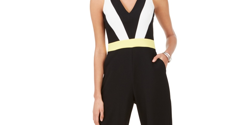 Vince Camuto Women's V Neck Colorblocked Jumpsuit Black Size 8