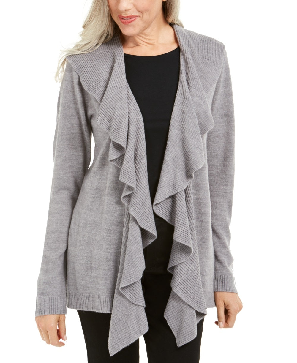 Karen Scott Women's Ruffle Front Cardigan Gray Size X-Small