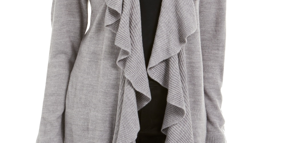 Karen Scott Women's Ruffle Front Cardigan Gray Size X-Small