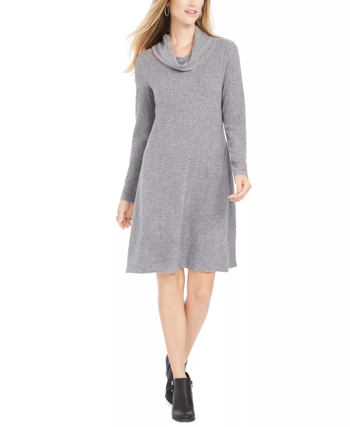 Style & Company Women's Heather Long Sleeve Cowl Neck Above The Knee Shift Dress Gray Size Medium