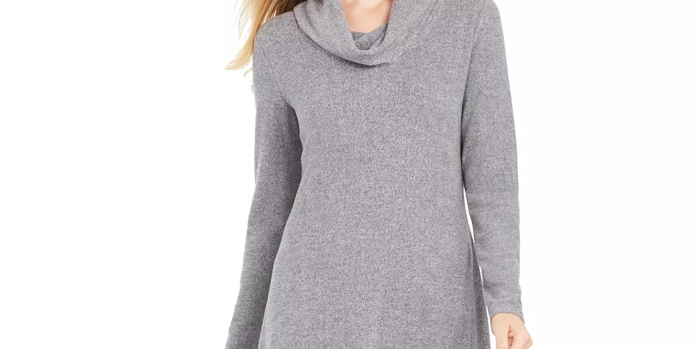 Style & Company Women's Heather Long Sleeve Cowl Neck Above The Knee Shift Dress Gray Size Medium