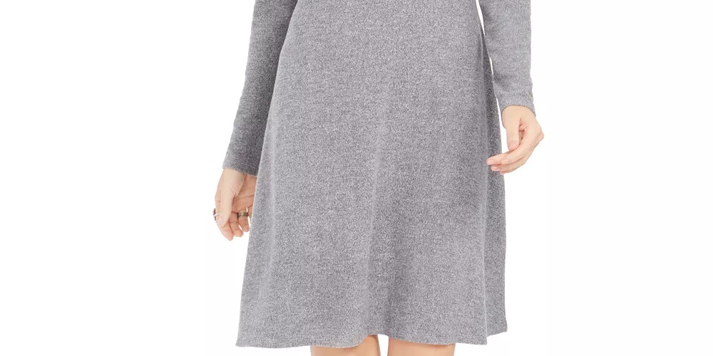 Style & Company Women's Heather Long Sleeve Cowl Neck Above The Knee Shift Dress Gray Size Medium