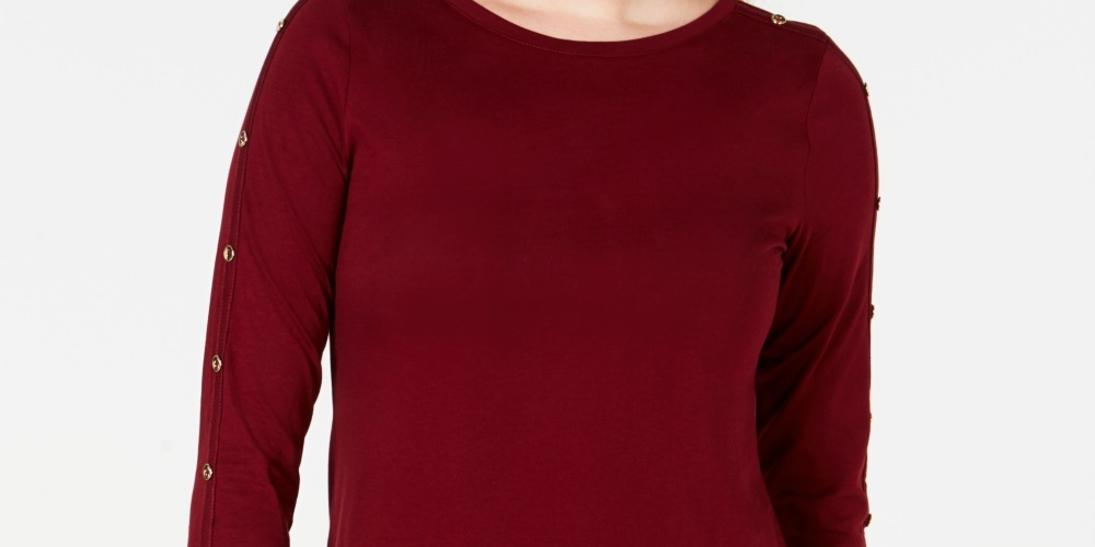 Charter Club Women's Supima Cotton Embellished Top Wine Size Small