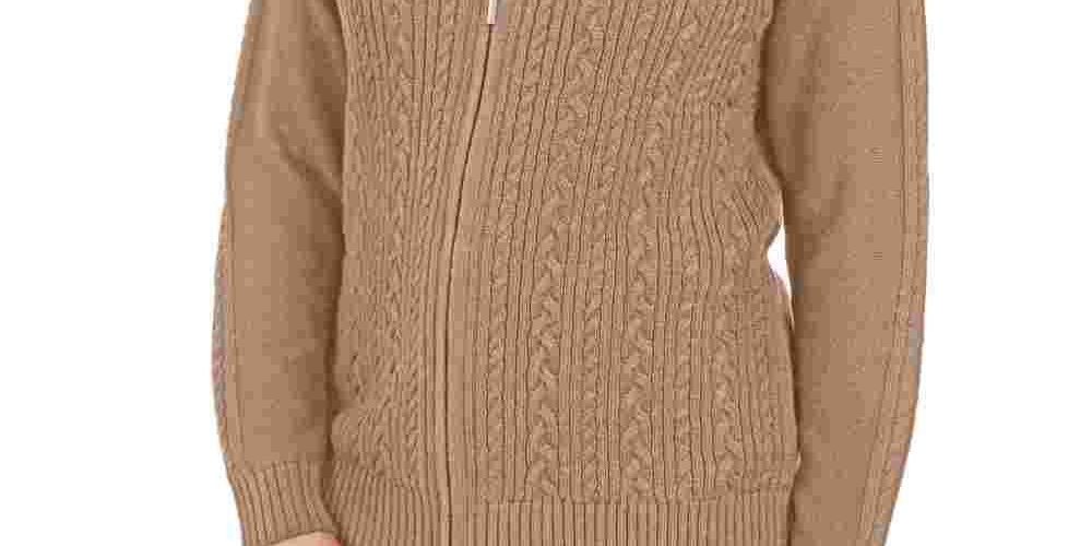 Karen Scott Women's Cable Knit Zip Front Sweater  Brown Size -PS