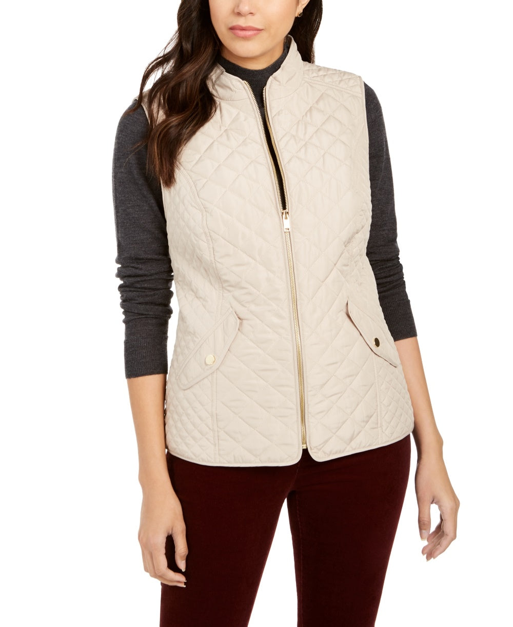 Charter Club Women's Quilted Stand-Collar Vest  Beige Size XX Large