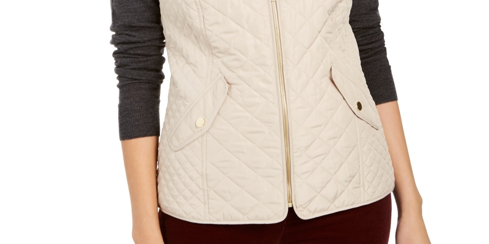 Charter Club Women's Quilted Stand-Collar Vest  Beige Size XX Large