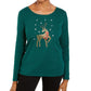 Karen Scott Women's Rhinestone Reindeer Holiday Shirt Green Size X-Large