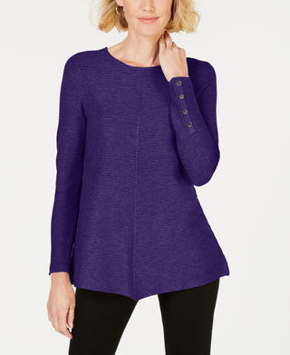 Alfani Women's Ribbed Snap Detail Sweater Purple Size Petite Small