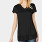 INC International Concepts Women's Lace Trim V-Neck T-Shirt Black Size X-Small