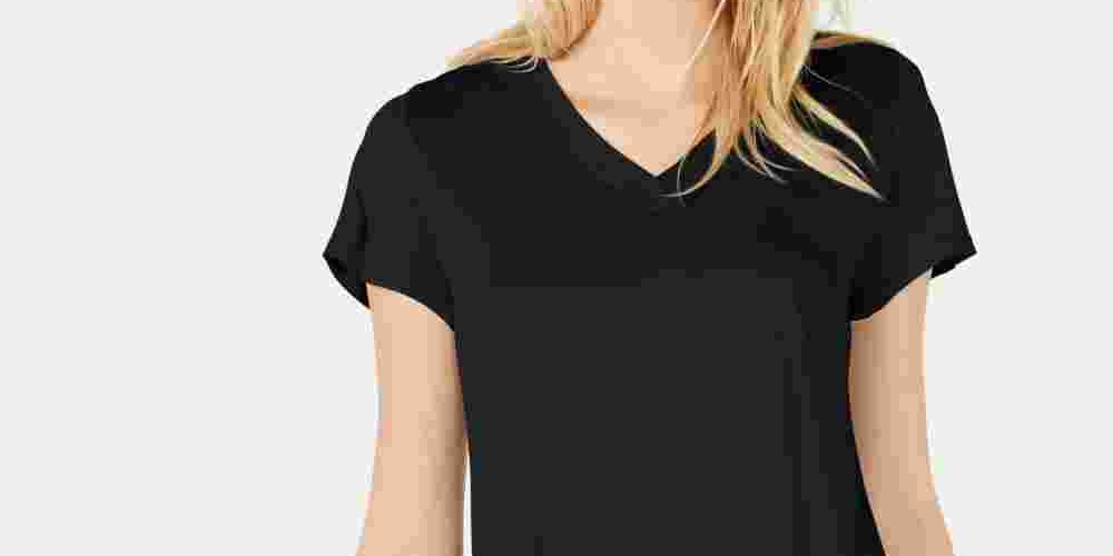 INC International Concepts Women's Lace Trim V-Neck T-Shirt Black Size X-Small