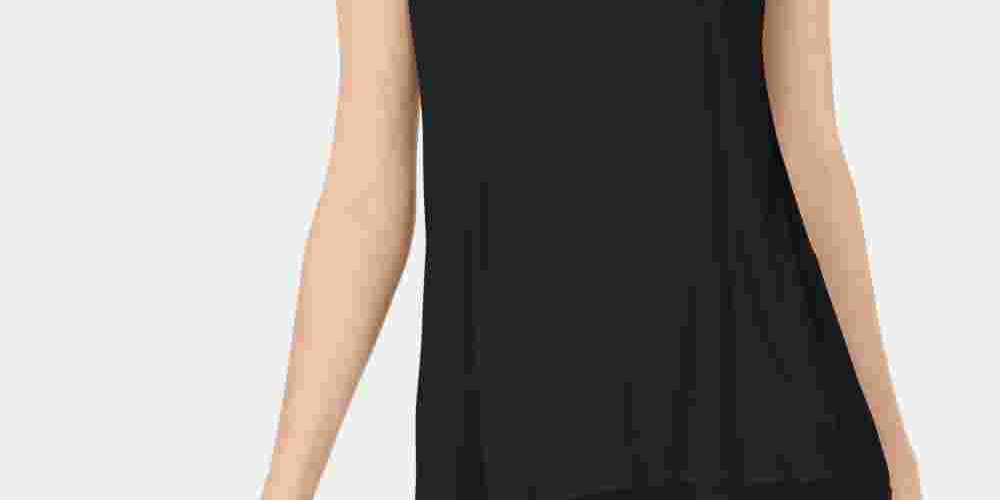 INC International Concepts Women's Lace Trim V-Neck T-Shirt Black Size X-Small