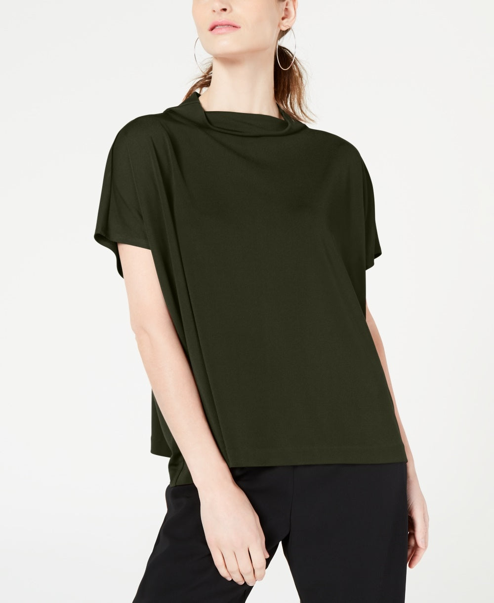 Alfani Women's Cowl Mock-Neck Top Green Size Petite Medium
