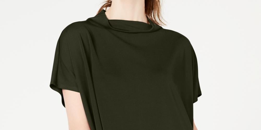 Alfani Women's Cowl Mock-Neck Top Green Size Petite Medium