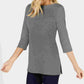 Karen Scott Women's Cotton BOAT Neck 3/4 Sleeve Knit Top Gray Size Small