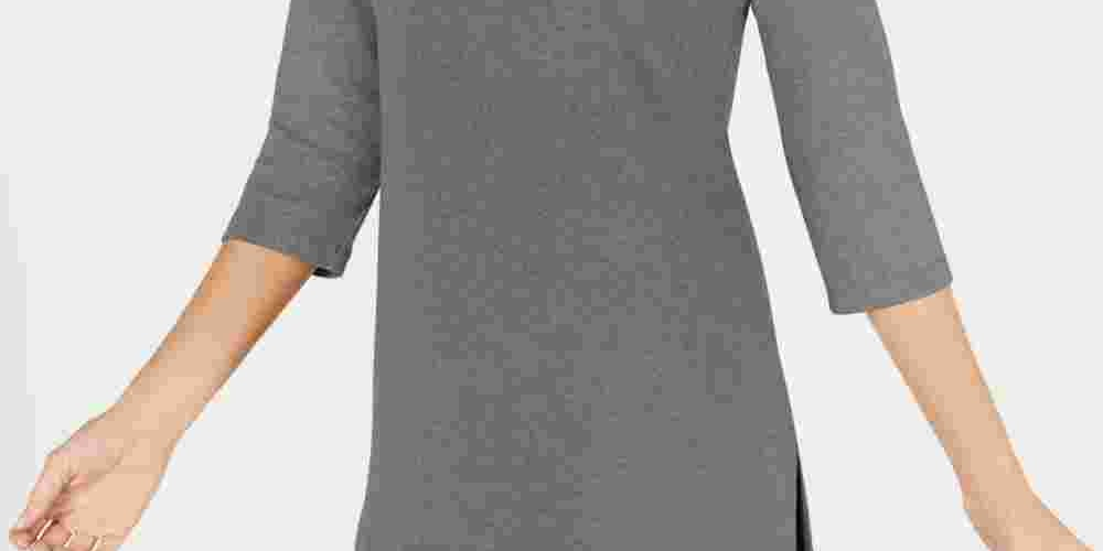 Karen Scott Women's Cotton BOAT Neck 3/4 Sleeve Knit Top Gray Size Small