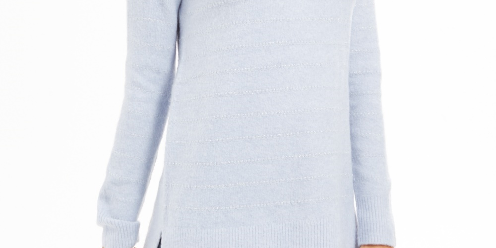 Style & Co Women's Petite Metallic-Striped Turtleneck Sweater Blue Size PM