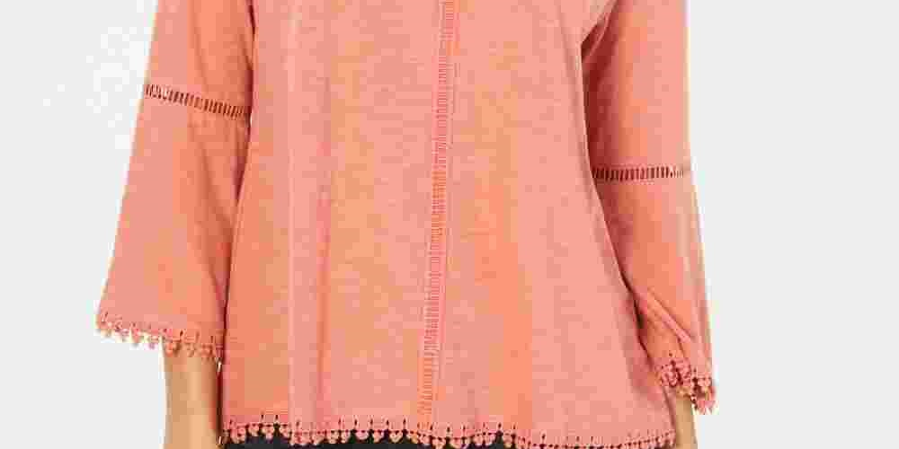 Style & Co Women's Crochet-Trim Bell-Sleeve Top  Orange Size X-Small