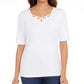 Karen Scott Women's Cotton Keyhole Top White Size X-Small
